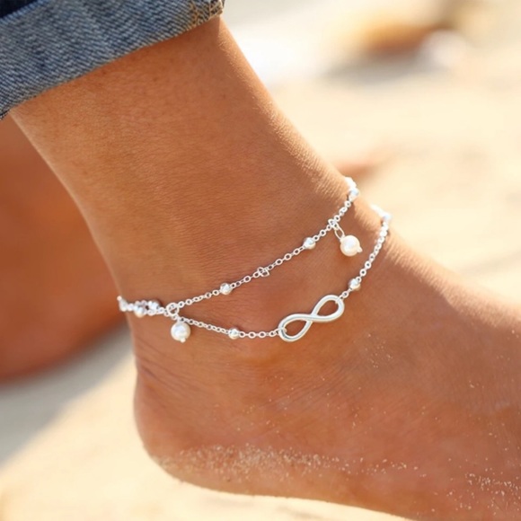 Boho Double Strand Infinity Anklet Set with Pearls - Picture 9 of 13